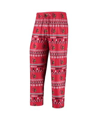 Men's Red Louisville Cardinals Ugly Sweater Long Sleeve T-shirt and Pants Sleep Set