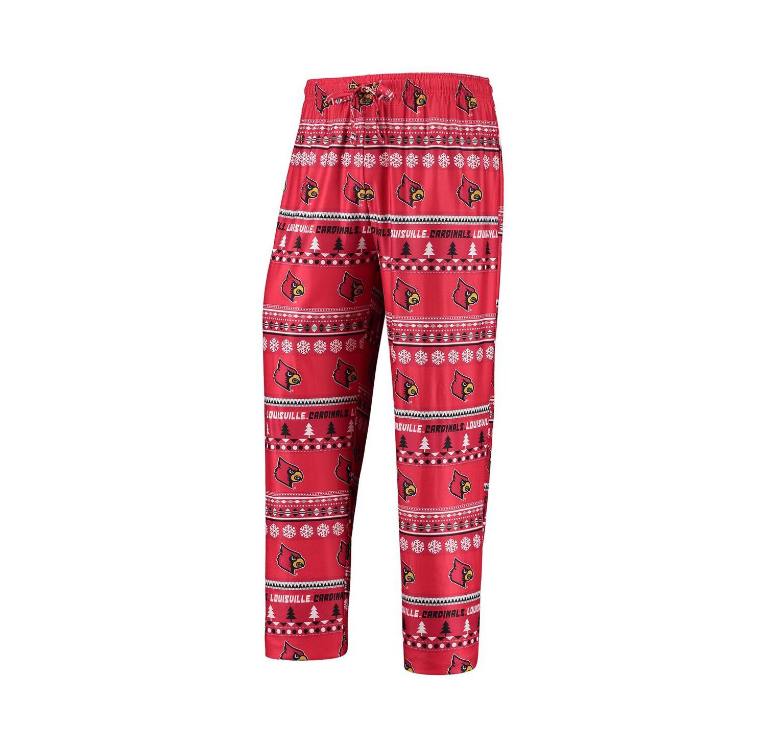 Men's Red Louisville Cardinals Ugly Sweater Long Sleeve T-shirt and Pants Sleep Set