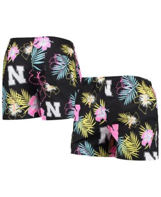 Men's Black Nebraska Huskers Neon Floral Swim Trunks