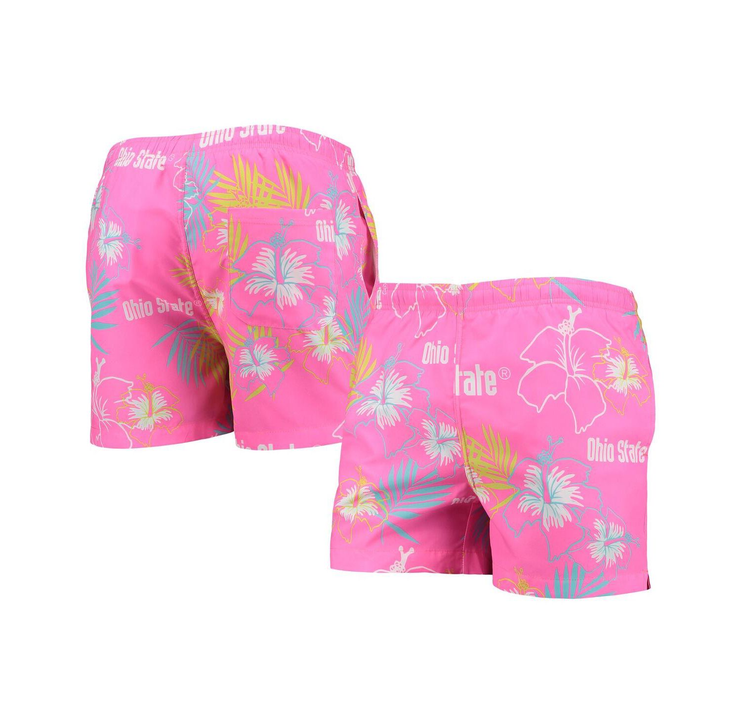 Men's Pink Ohio State Buckeyes Neon Floral Swim Trunks