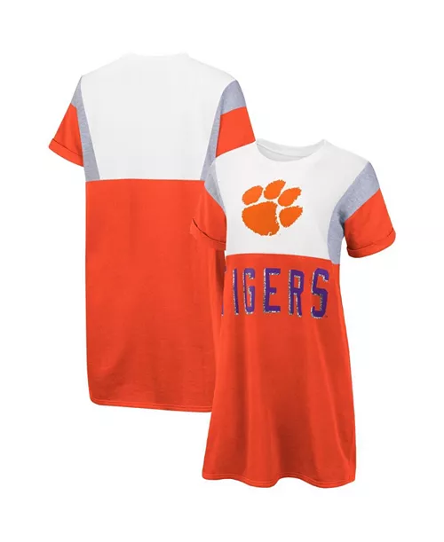 women's orange and white clemson tigers 3rd down short sleeve t-shirt dress