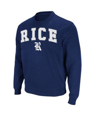 Men's Navy Rice Owls Arch and Logo Tackle Twill Pullover Sweatshirt