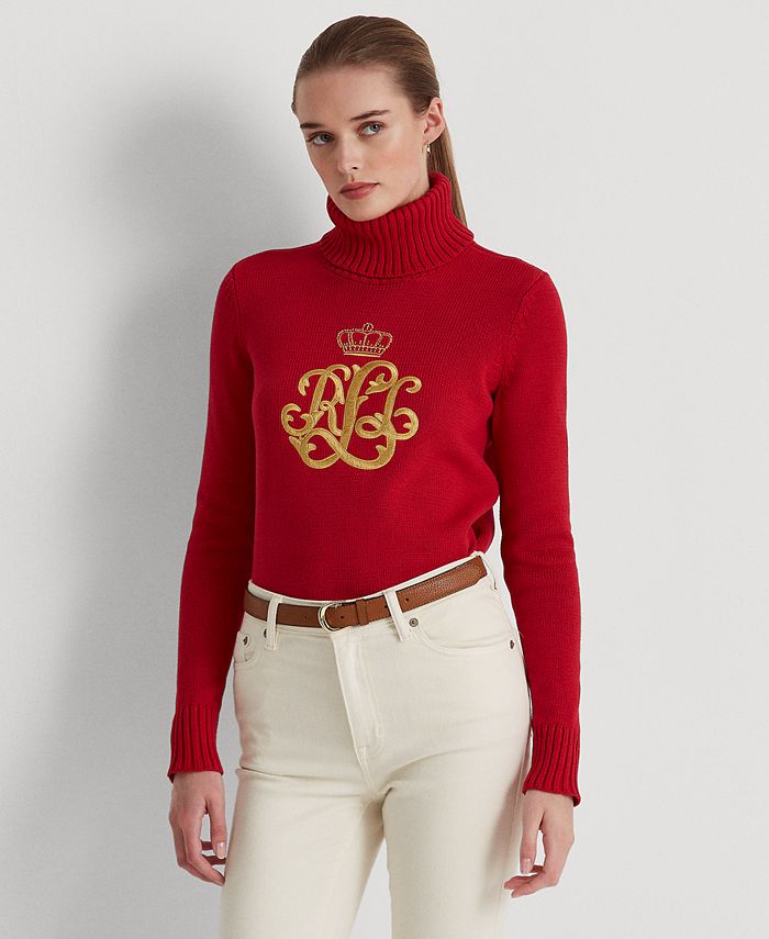 Lauren Ralph Lauren Petite Beaded Crown Turtleneck Sweater - Macy's