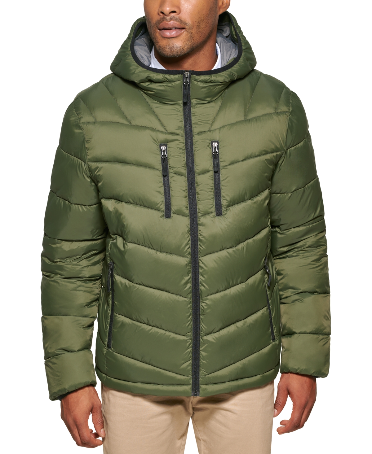 Men's Chevron Quilted Hooded Puffer Jacket, Created for Macy's - Camouflage