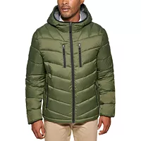 Club Room Mens Chevron Quilted Hooded Puffer Jacket Deals