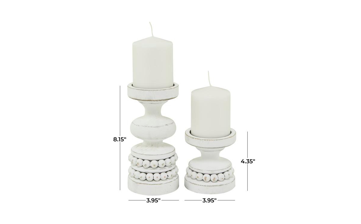 Wood Traditional 2 Piece Beaded Candle Holder Set
