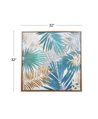 Canvas Coastal Leaves Framed Wall Art, 32" x 1" x 32"