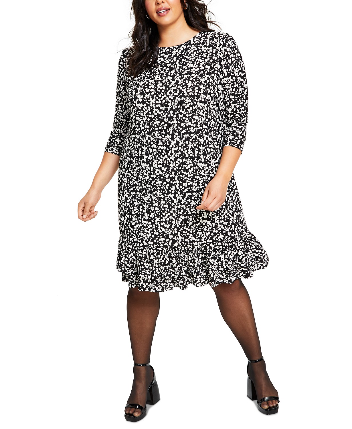 Plus Size Playful-Petal-Print Ruffled Jersey Dress