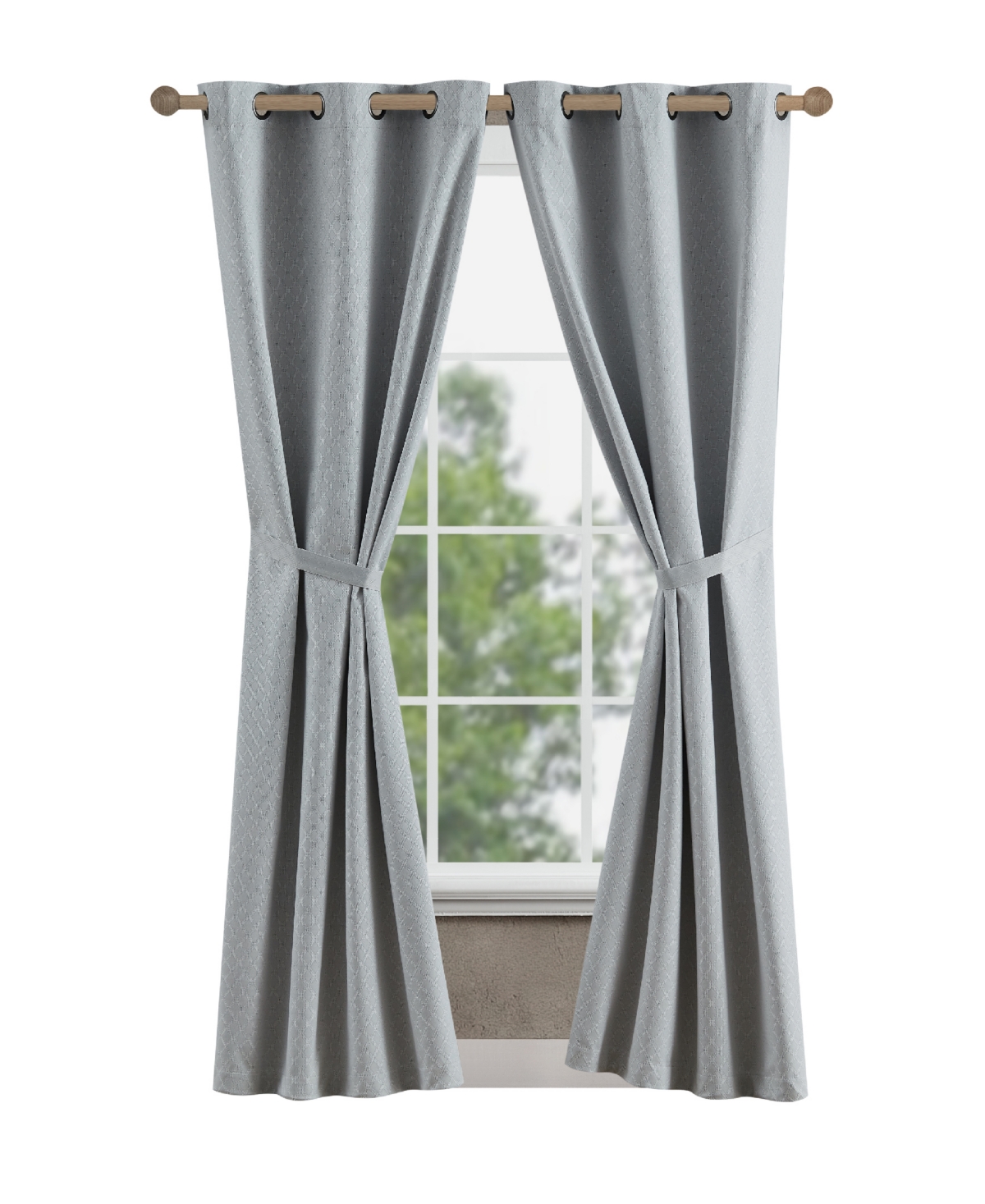 Jessica Simpson Faye Textured Blackout Grommet Window Curtain Panel Pair With Tiebacks, 38" X 84" In Light Gray