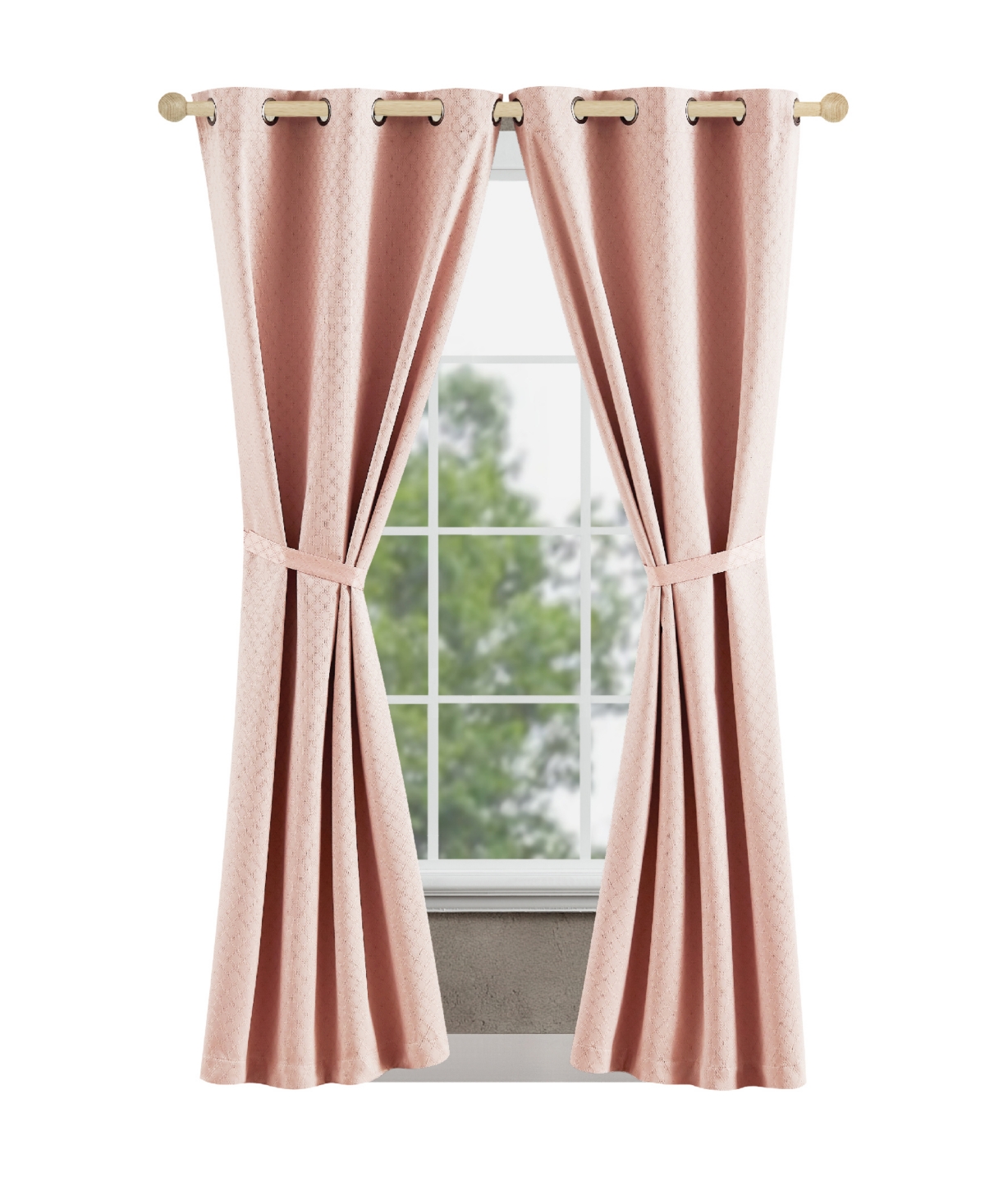 Jessica Simpson Faye Textured Blackout Grommet Window Curtain Panel Pair With Tiebacks, 38" X 84" In Rose