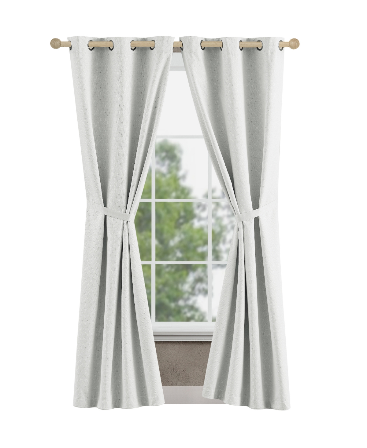 Jessica Simpson Faye Textured Blackout Grommet Window Curtain Panel Pair With Tiebacks, 38" X 84" In White