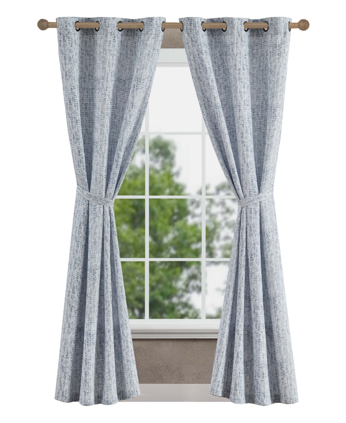 Jessica Simpson Tallulah Textured Blackout Grommet Window Curtain Panel Pair With Tiebacks Collection In Blue