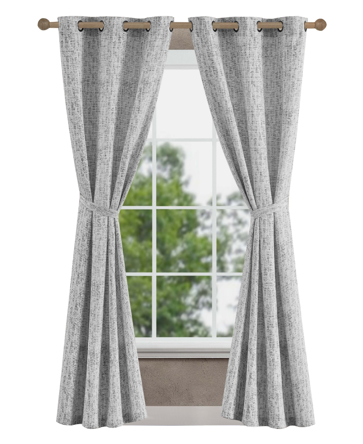 Tallulah Textured Blackout Grommet Window Curtain Panel Pair with Tiebacks, 38" x 84" - Taupe