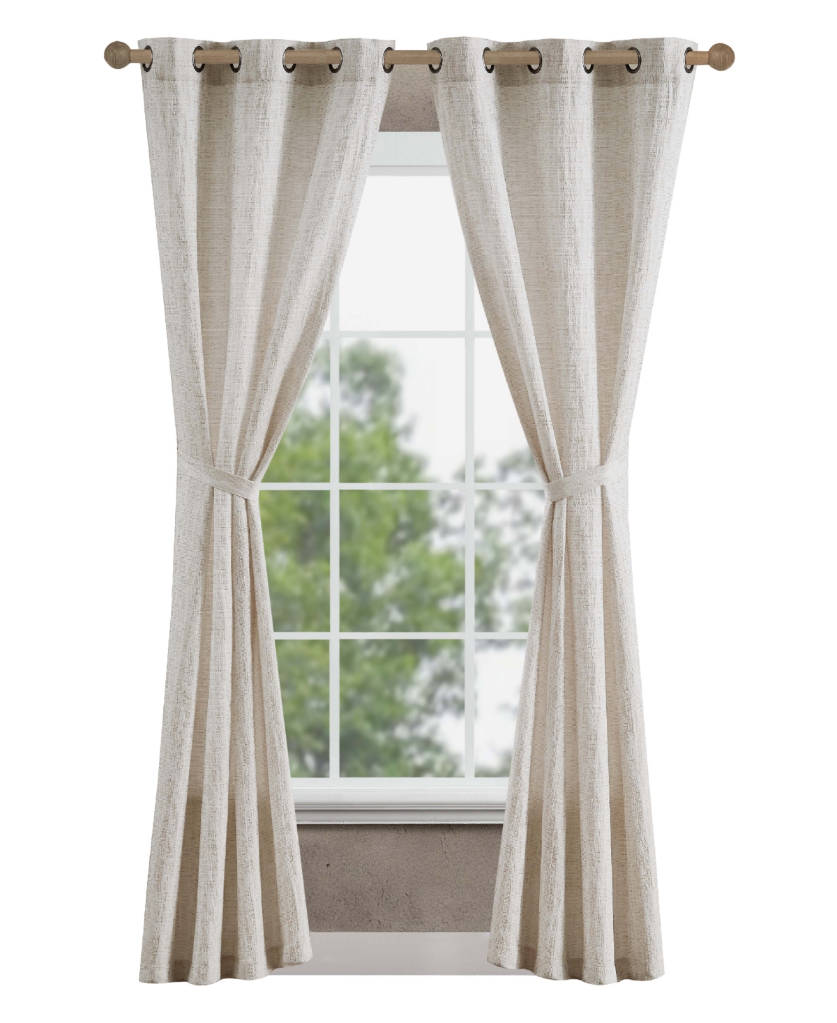 Jessica Simpson Tallulah Textured Blackout Grommet Window Curtain Panel Pair With Tiebacks, 38" X 84" In Taupe