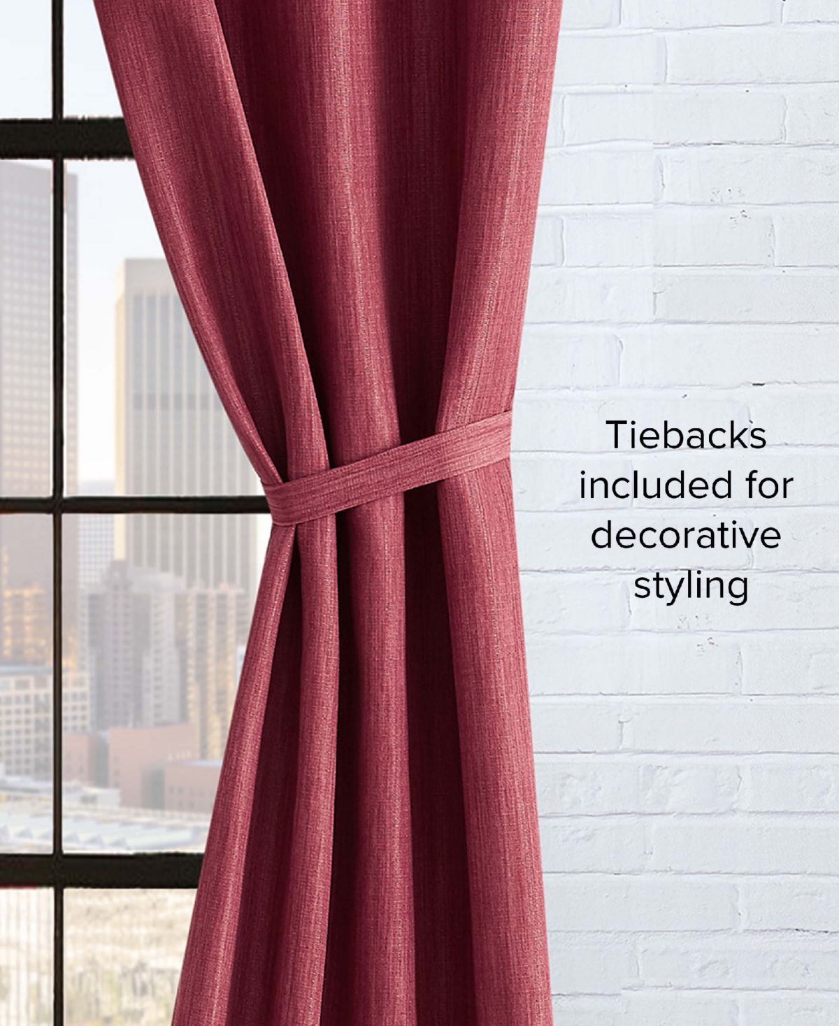 Lucky Brand Solana Thermal Woven Room Darkening Grommet Window Curtain Panel Pair with Tiebacks, 38