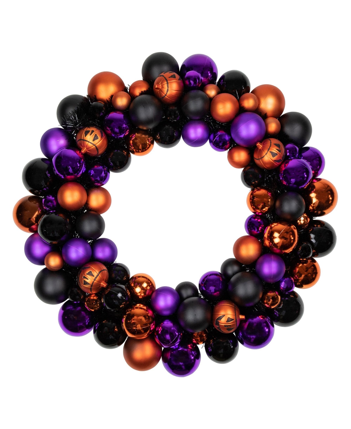 Jack-o-Lantern Shatter Resistant Ball Ornament Halloween Wreath Unlit, 24" - Black