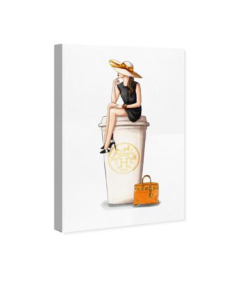 Coffe Cup Girl Giclee Art Print on Gallery Wrap Canvas Art, 16" x 24"