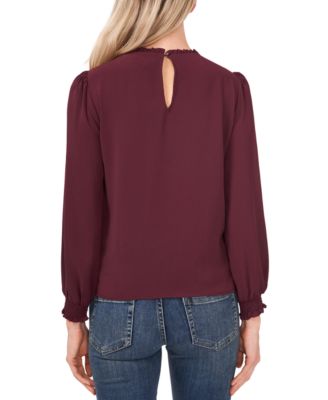 Women's Long Sleeve Smocked Cuff Pin-Tuck Front Blouse