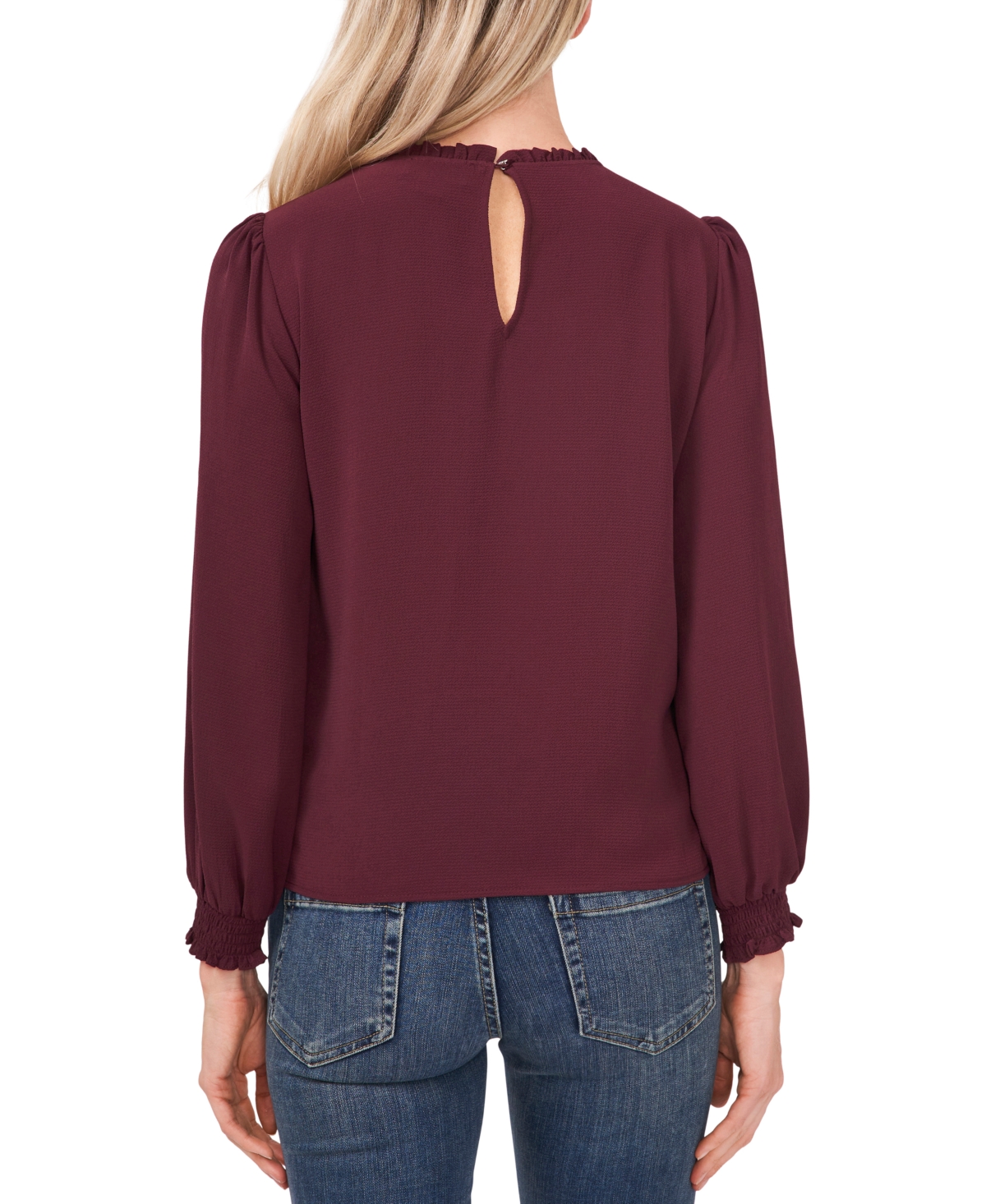 CeCe Women's Long Sleeve Smocked Cuff Pin-Tuck Front Blouse