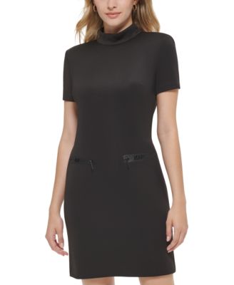 KARL LAGERFELD PARIS - Women's Solid Zip-Pocket Mock-Neck Dress