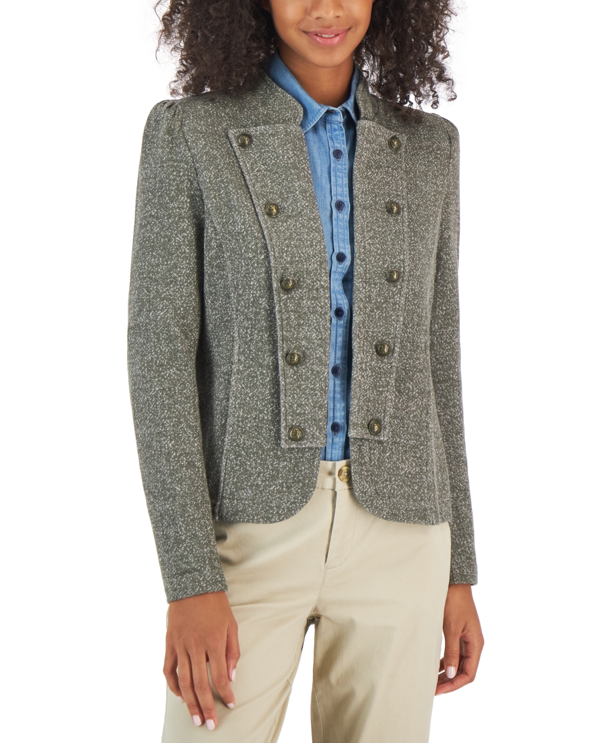 Tommy Hilfiger Women's Puffed Sleeve Marled Band Jacket