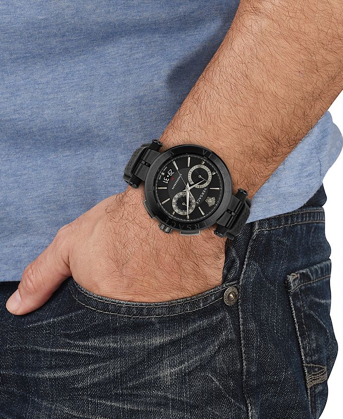 Versace Men's Swiss Chronograph Aion Black Leather Strap Watch