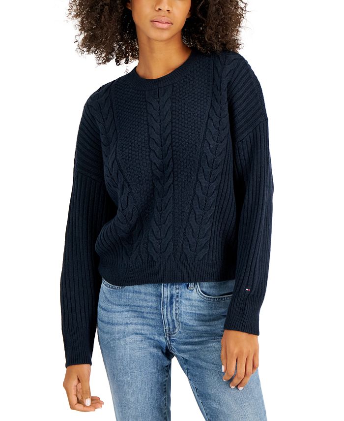 Pjece dilemma Sommetider Tommy Hilfiger Women's Traveling Cable-Knit Sweater - Macy's