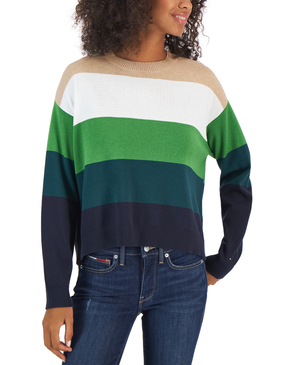 Tommy Hilfiger Women's Multi-Stripe Logo Bubble Sweater
