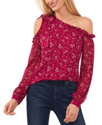 CeCe - Women's Printed Cold-Shoulder Bow Blouse