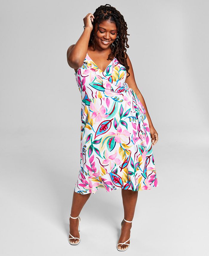 Bar III Plus Size Sleeveless Wrap Midi Dress, Created for Macy's Macy's