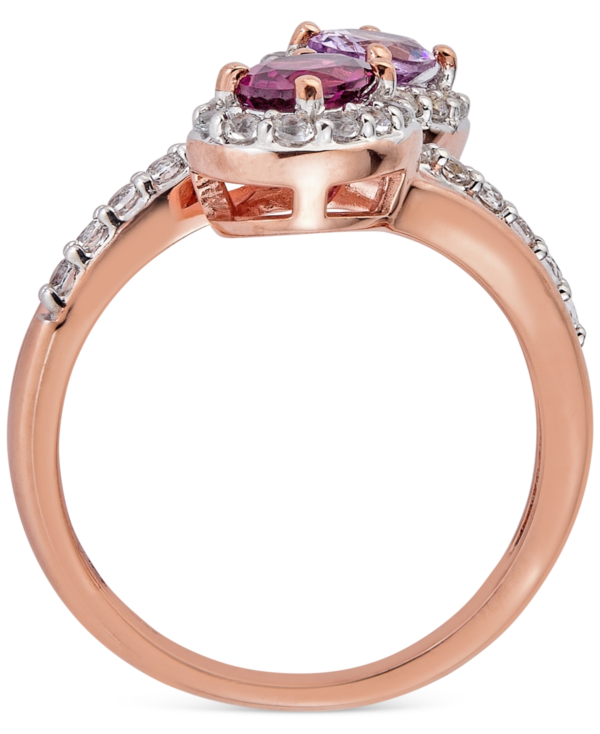 Pink(3/8 ct. t.w.), Rhodolite (1/2 ct. t.w.) & White Topaz (5/8 ct. t.w.) Bypass Ring in 14k Rose Gold-Plated Sterling Silver (Also in Morga