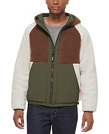 Men's Color Block Sherpa Adjustable Hooded Jacket
