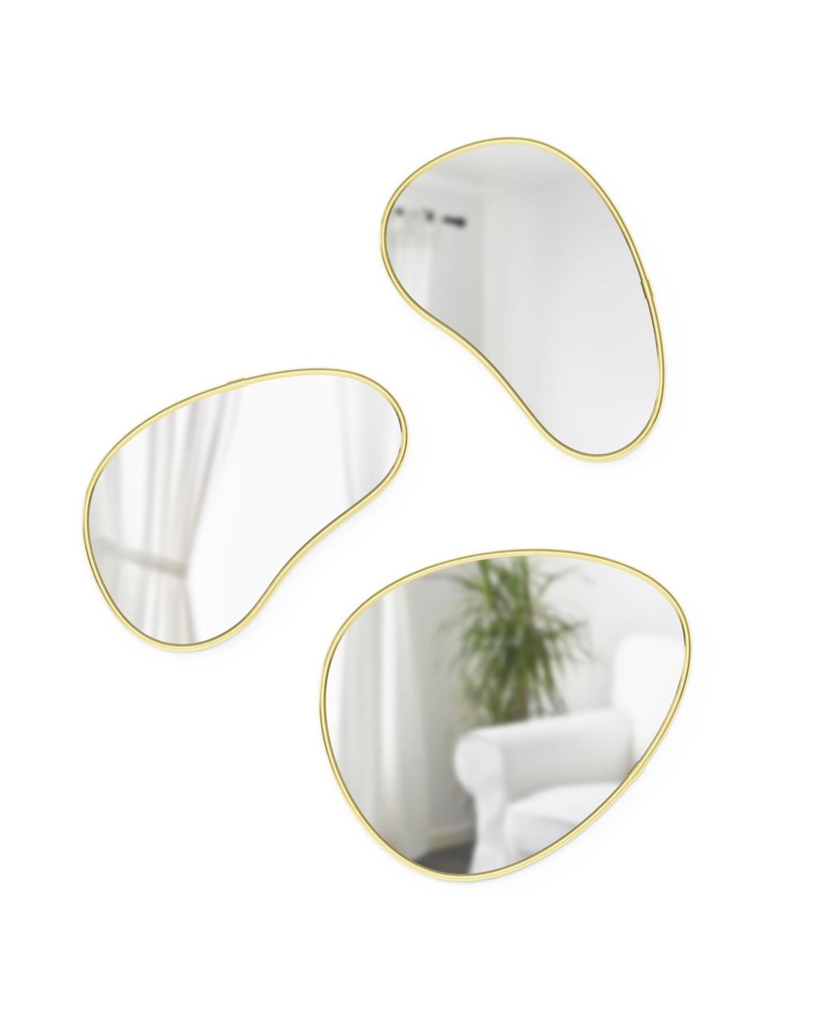 Shop Umbra Dnu Hubba Pebble Mirrors, Set Of 3 In Brass