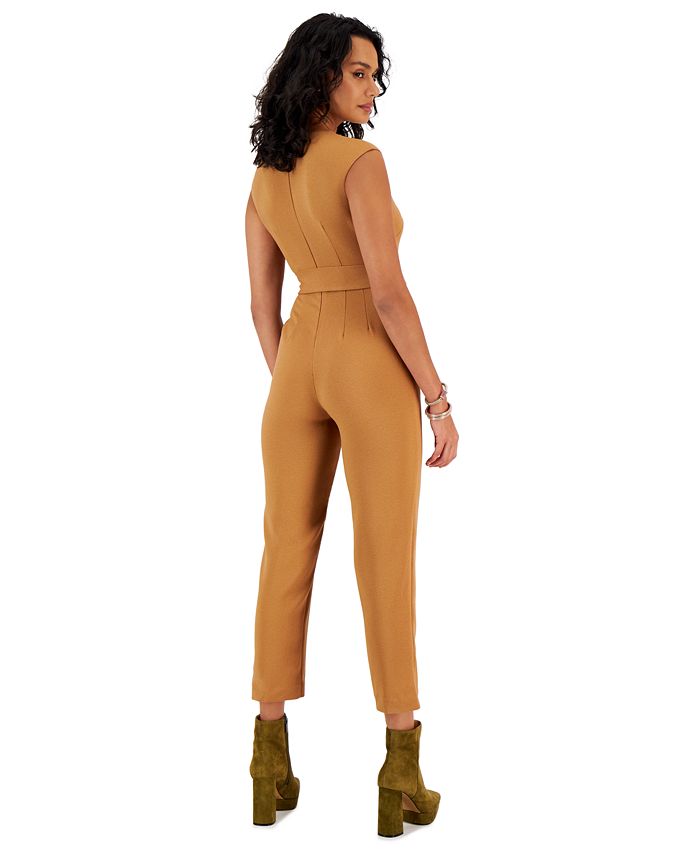 Bar III Women's V Neck Side Tie Sleeveless Jumpsuit Green Size X-Small