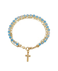 Diamond-cut Cross Charm on a Blue Dyed Quartz Bracelet