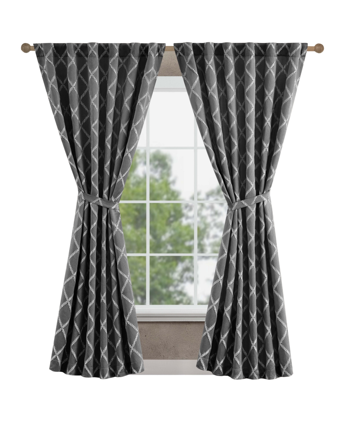 Jessica Simpson Lynee Textured Diamond Patterned Blackout Back-tab Window Curtain Panel Pair With Tiebacks, 52" X 96 In Gray