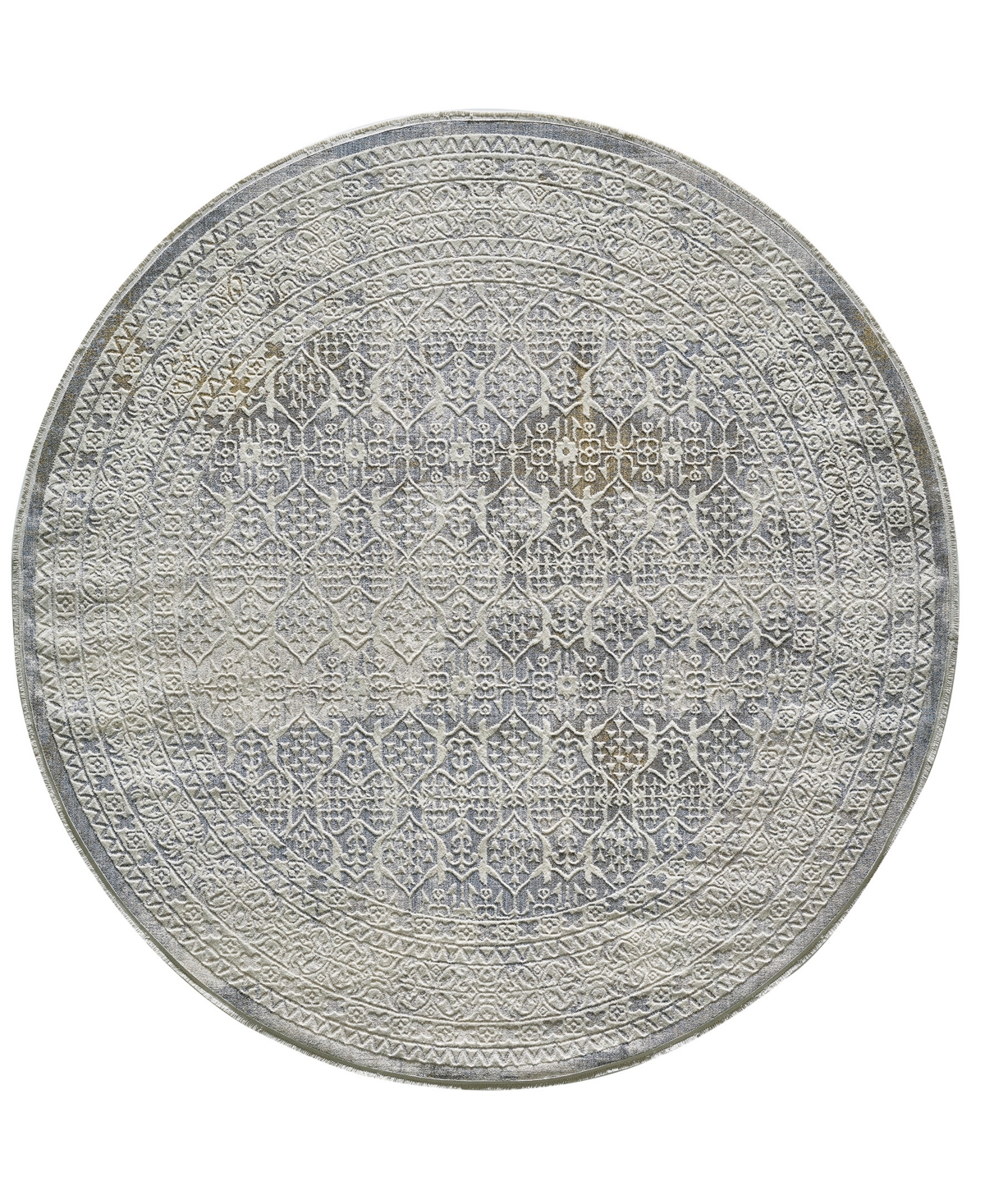 Kas Preston 8106 7'10in x 7'10in Round Area Rug - Ivory, Blue