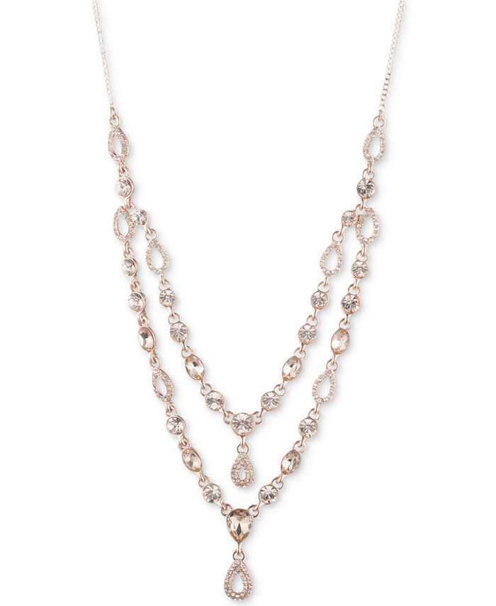 Givenchy Rose Gold-Tone Crystal 2-Row Frontal Necklace, 18