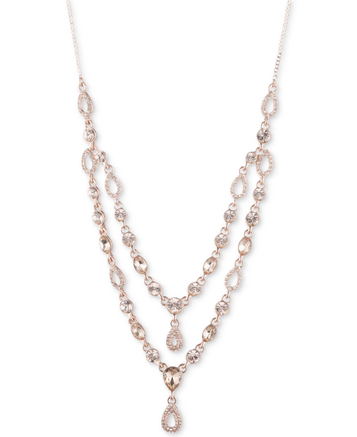 Givenchy Rose Gold-Tone Crystal 2-Row Frontal Necklace, 18" + 3"