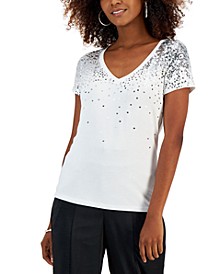 Women's Sequined V-Neck Top, Created for Macy's