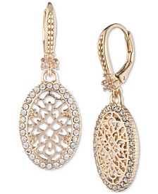 Gold-Tone Pavé Crystal Cutout Oval Drop Earrings