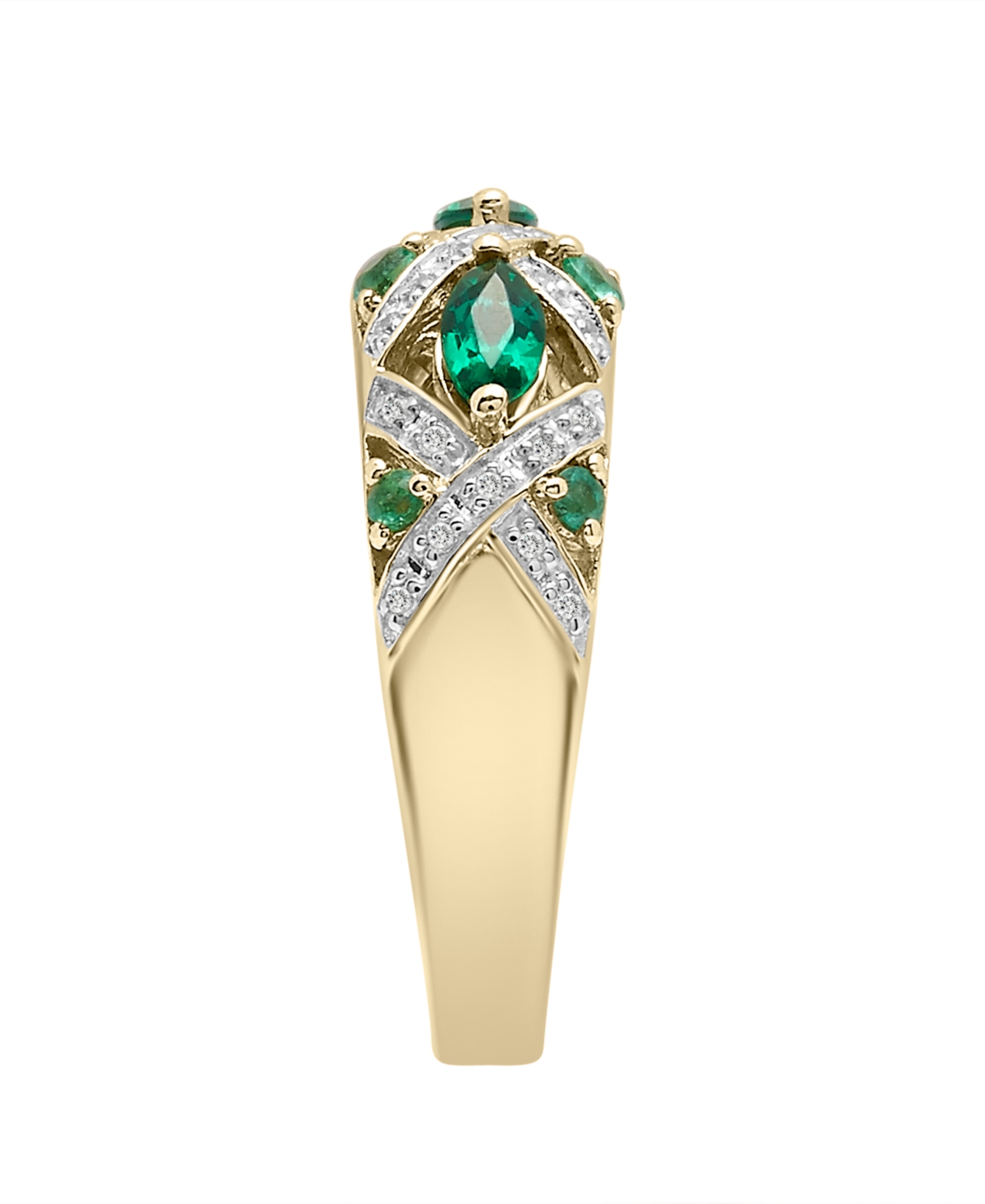 Lab-Grownand Lab-Grown White Sapphire Band Ring in 14K Gold Over Sterling Silver - Emerald