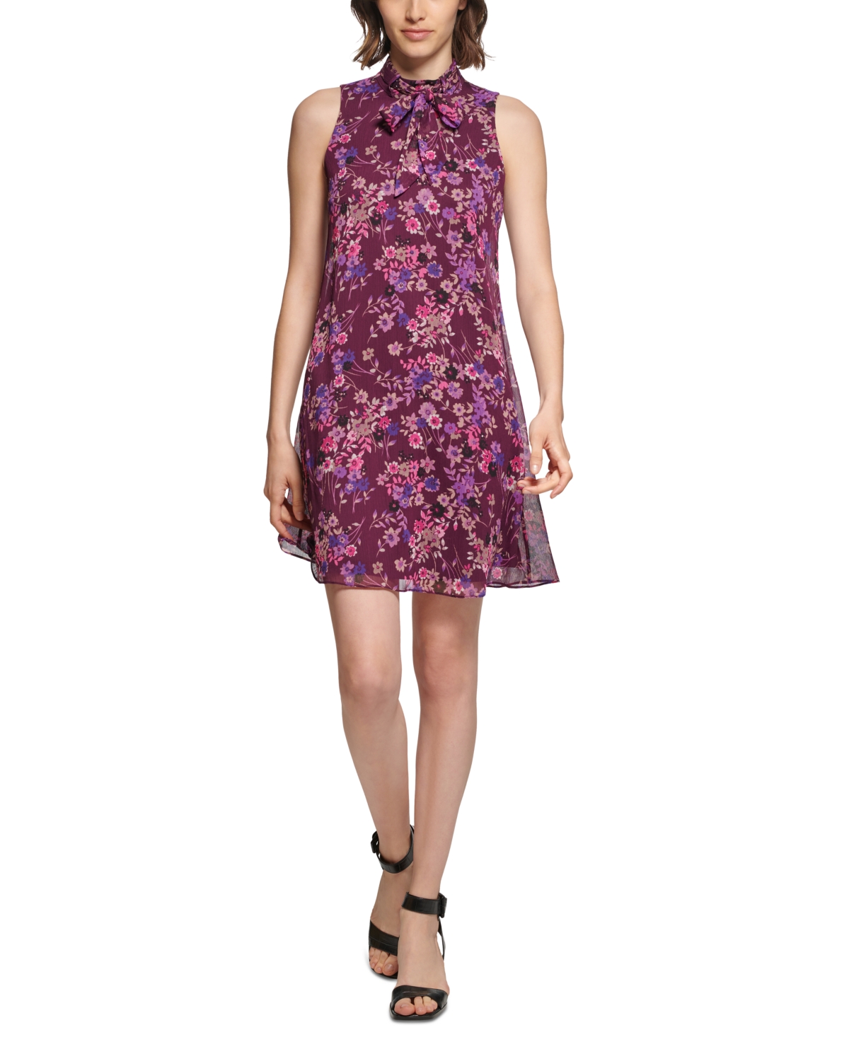 Calvin Klein Floral-Print Tie-Neck Shift Dress