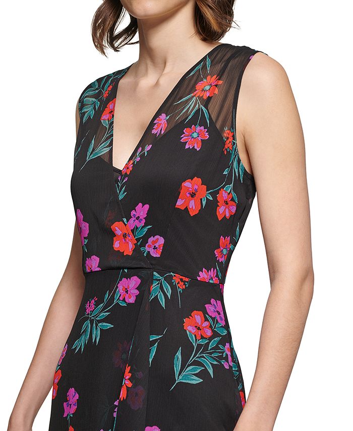 Calvin Klein Floral-Print Surplice Dress - Macy's