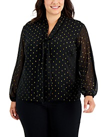 INC Plus Size Tie-Neck Blouse, Created for Macy's 