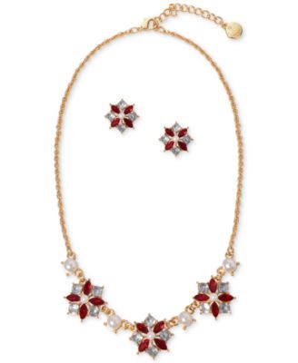 Photo 1 of Charter Club Gold-Tone Mixed Stone Flower Statement Necklace & Button Earrings Set, 