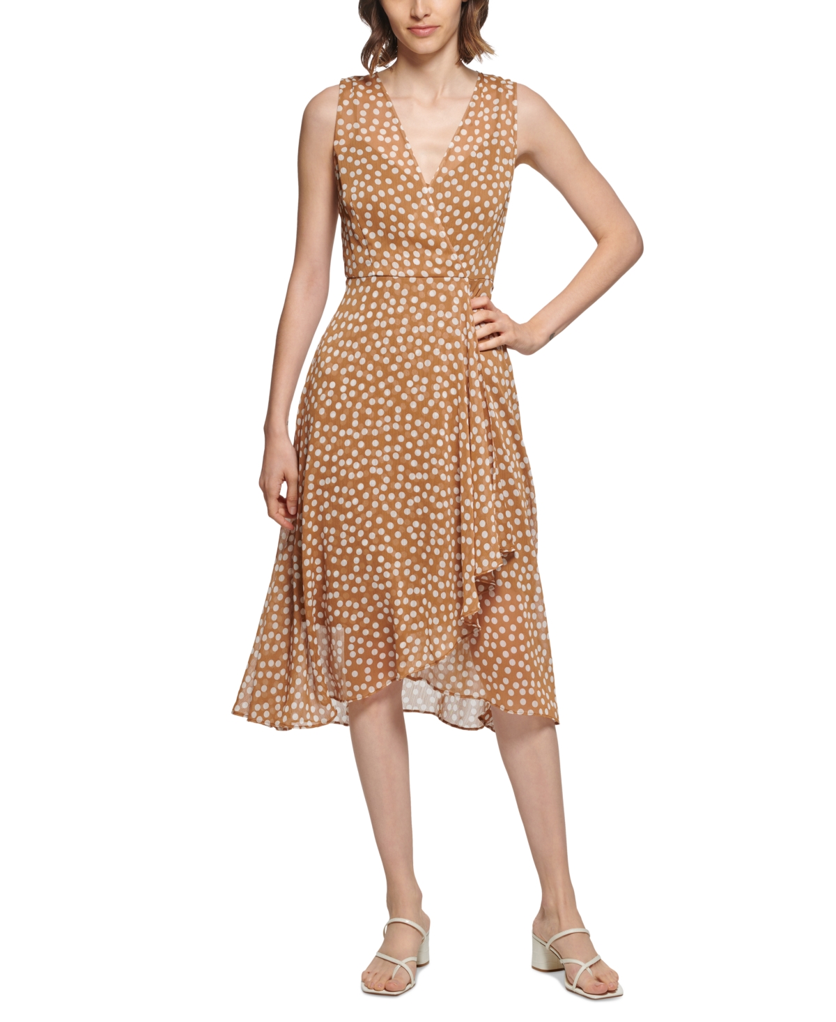 Calvin Klein Polka-Dot Surplice Dress