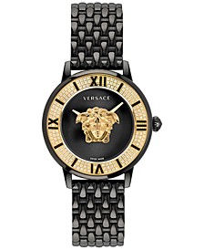 Women's Swiss La Medusa Diamond (7/8 ct. t.w.) Black Ion Plated Stainless Steel Bracelet Watch 39mm