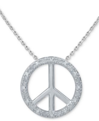 Macy's - Diamond Peace Sign 18" Pendant Necklace (1/10 ct. t.w.)