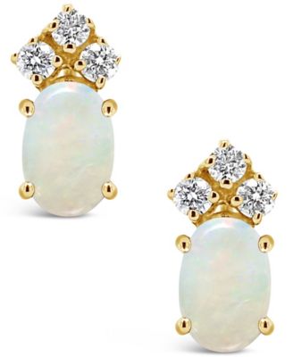 Opal (1/2 ct. t.w.) and Diamond (1/8 ct. t.w.) Stud Earrings in 14K Yellow Gold or 14K White Gold